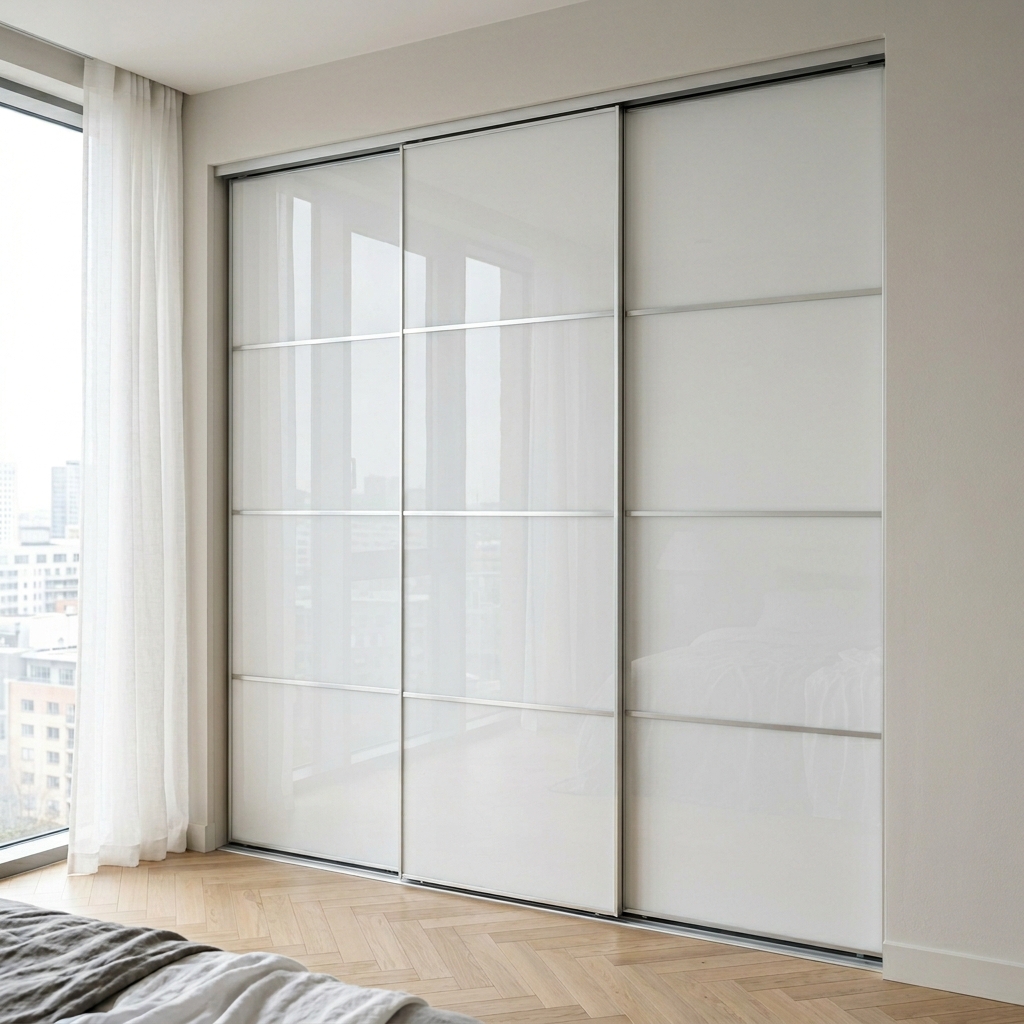 Белый глянцевый шкаф-купе до потолка модерн
